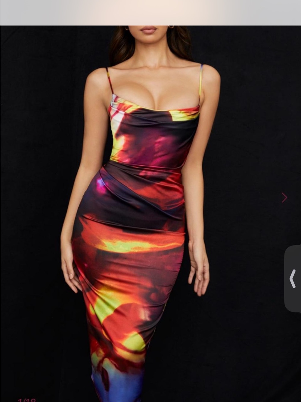 House of CB Multicolor Satin Cowl Midi Dress